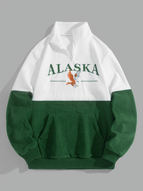 1pc Men's Alaska Lettering & Eagle Graphic Zip-Up Hoodie - Full-Zip Closure