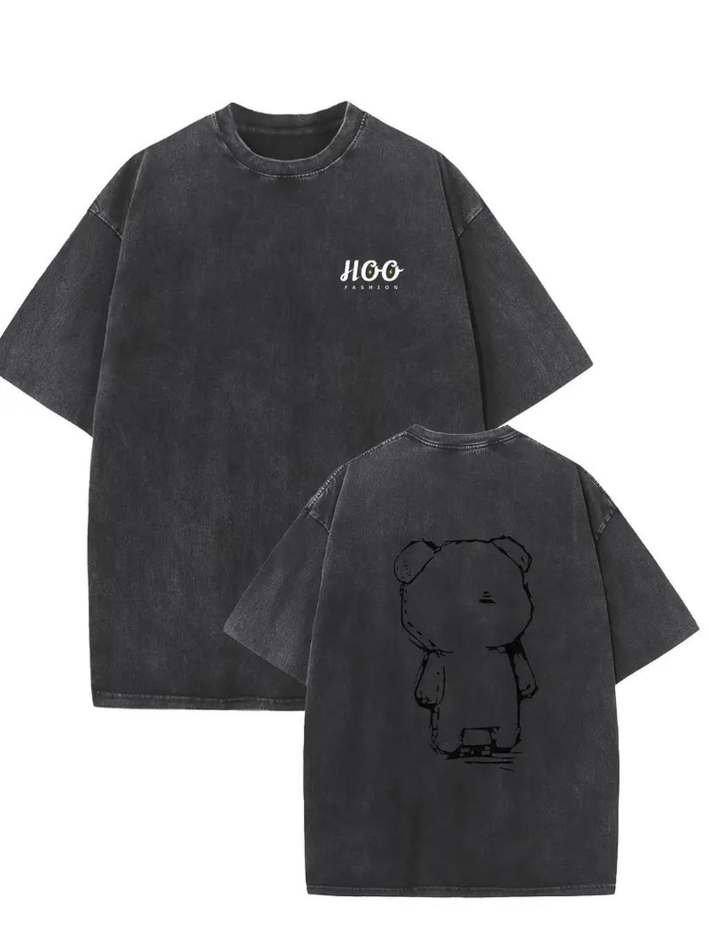 1pc, 230G Double-Sided Washed, Sticker Teddy Bear Printed T-Shirt