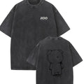 1pc, 230G Double-Sided Washed, Sticker Teddy Bear Printed T-Shirt